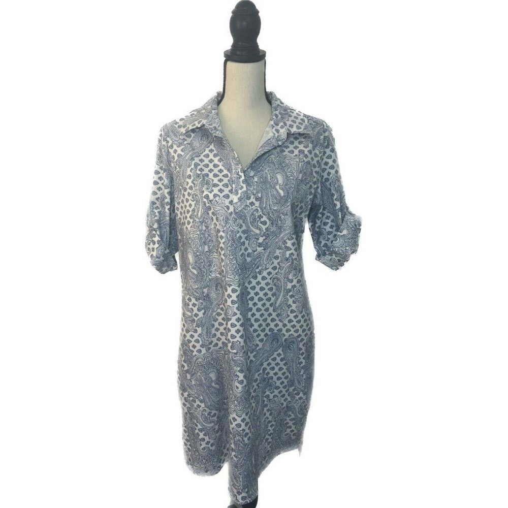 Women's Pure Amici Blue & White Tunic  Paisley Pattern Shirt Dress Size Large